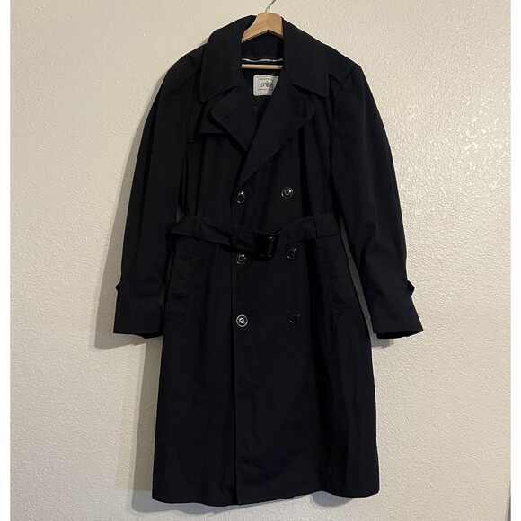 Vintage DPSC By American Appparel Army Black All Weather Trench Coat Lined 42S - Picture 1 of 11